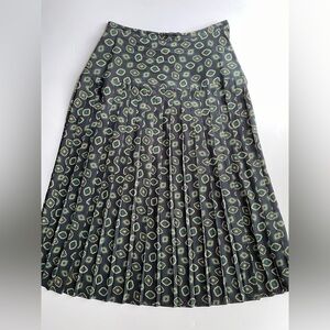 Vintage Pleated Geometric Midi Skirt - Green Pattern size 10 Petite